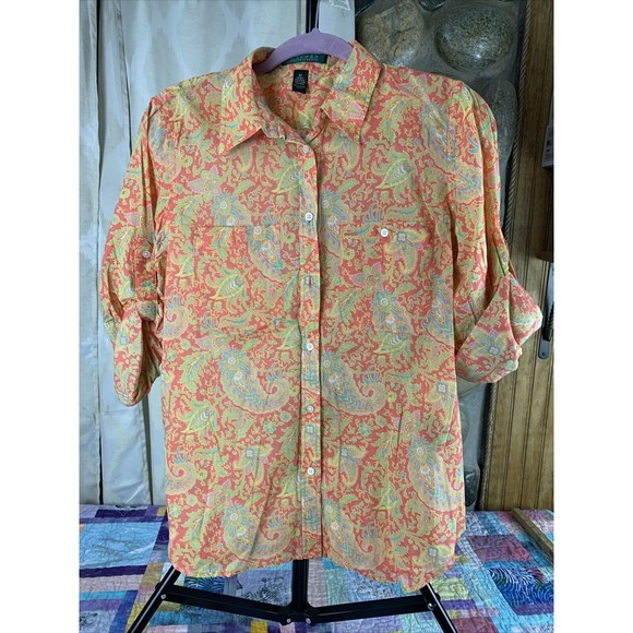 Lauren Ralph Lauren Tops - Lauren Ralph Lauren Shirt Womens Medium Orange Paisley Button Up Long Sleeves